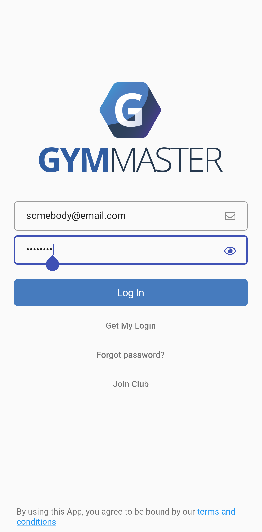 GymMaster sign in screen